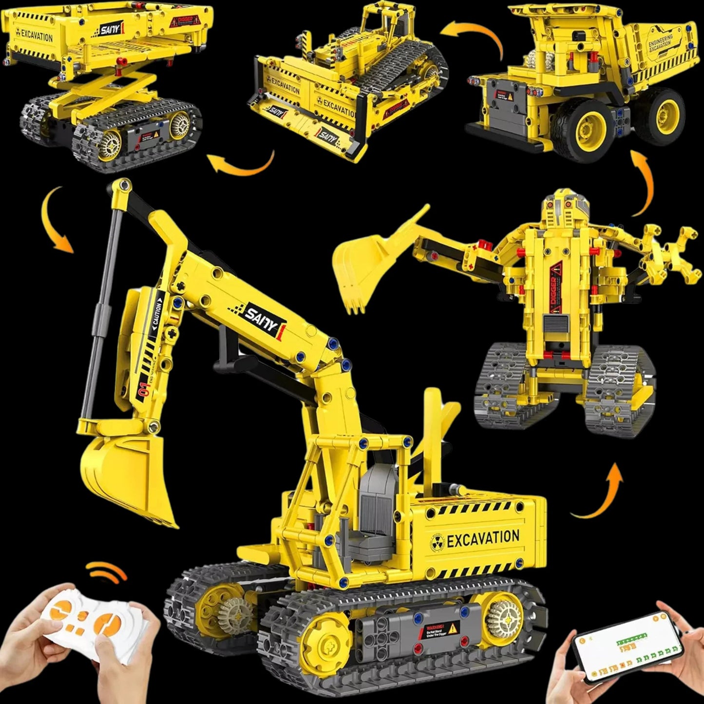 5 Motorized Construction Vehicles in 1 (555 pieces)