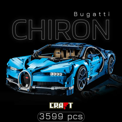 (57% OFF) Super Blue Bugatti Chiron with a W16 Engine and 56 cm in Length (3599 pieces)