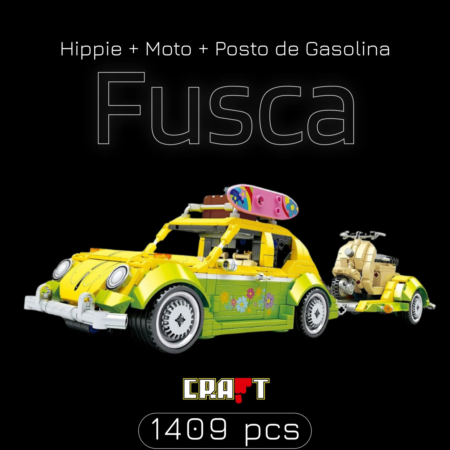 Hippie Beetle + Motorcycle + Gas Station (1409 pcs)