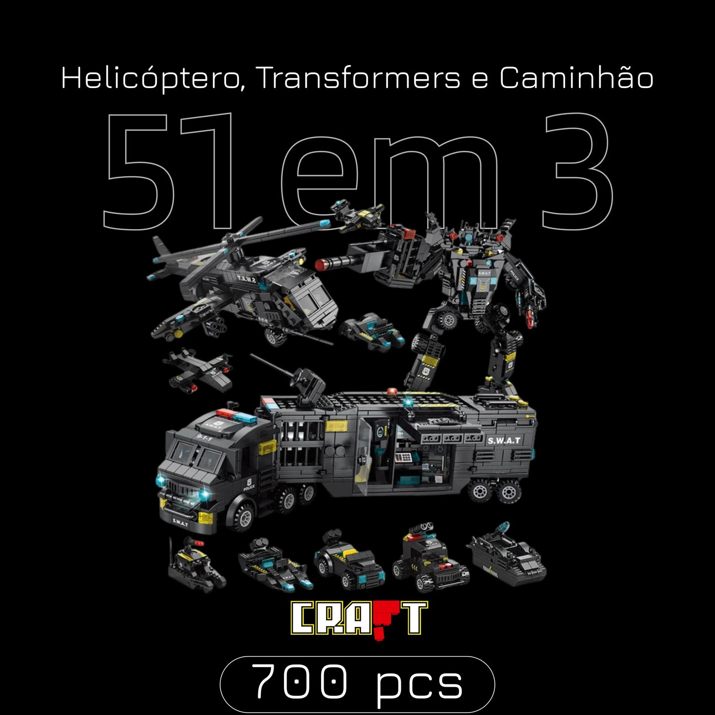 Helicopter, Transformers, and Truck (51 Toys in 3)
